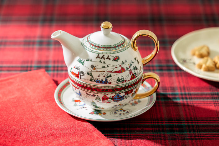 Christmas Winter Wonderland Tea Pot Tea Cup for one  Set