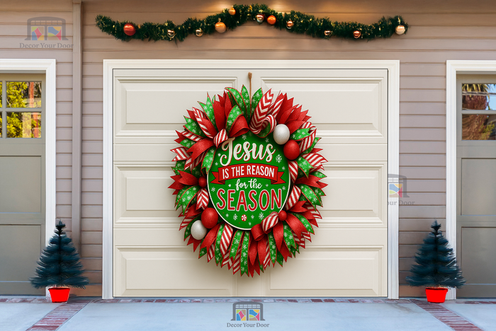 Jesus Season Celebration Wreath – Christmas Garage Door Cover