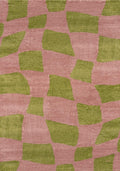 Patterned fabric with green and pink geometric design