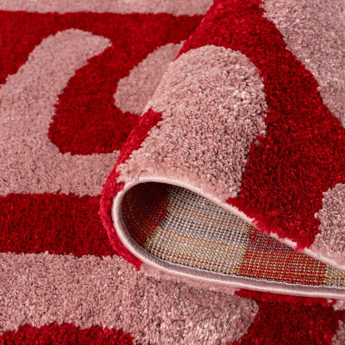 Joli Abstract Red & Pink Plush Pile Rug