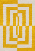 Yellow and white geometric patterned rug