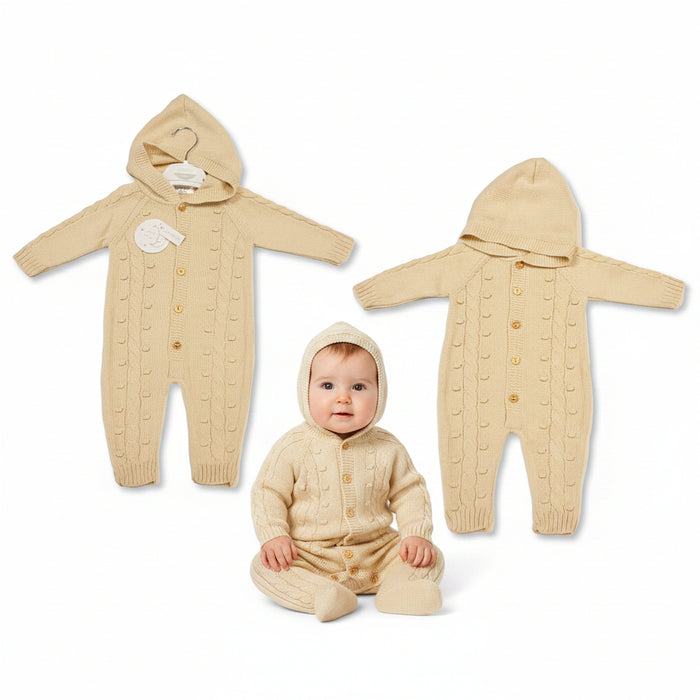 Knitted Baby All-In-One with Hood and Buttons (NB-6m) (PK6) BW-10-1231