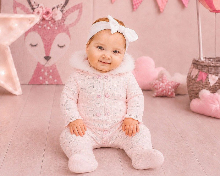 Knitted Baby Girls All-In-One with Fur Hood (NB-9m) (PK6) - BW-10-1265