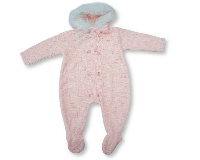 Knitted Baby Girls All-In-One with Fur Hood (NB-9m) (PK6) - BW-10-1265