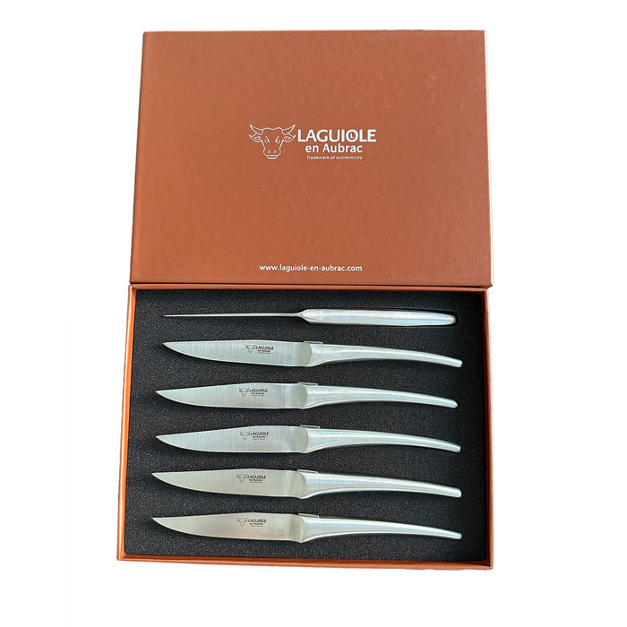 Laguiole en Aubrac Handcrafted 6-Piece Steak Knife Set with Matte Stainless Steel Handles