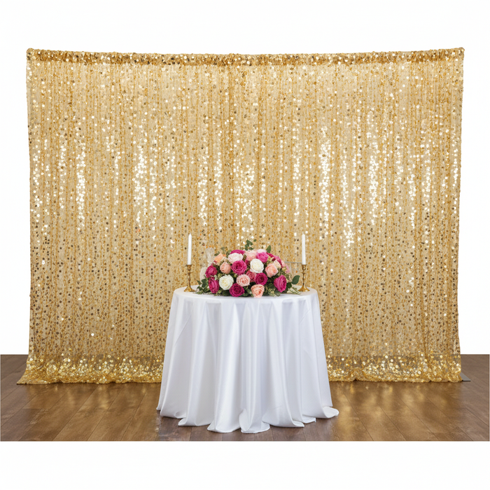 Lifestyle_Top_Gold Large Payette Sequin Drape/Backdrop panel Size: 10 ft H X 52 in W