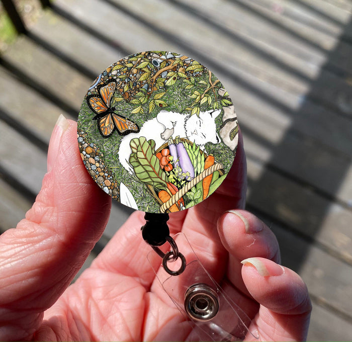 PinkPolish Design Badge Reels & Lanyards "Lazy Garden Days" Retractable Badge Reel