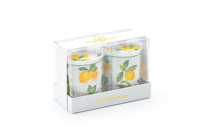 Lemon Garden Fine Porcelain Spice Jars with Silicone Gasket Set of 2