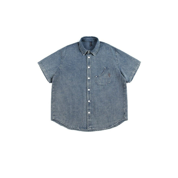 Classic Light Blue Denim Chambray Shirt on Sale - Men's and Women's Short Sleeve Vintage Style - Seakoff