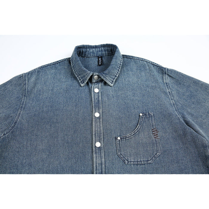 Classic Light Blue Denim Chambray Shirt on Sale - Men's and Women's Short Sleeve Vintage Style - Seakoff