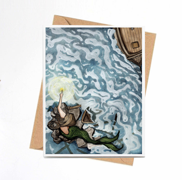 PinkPolish Design Note Cards "Lighthouse Mermaid"  Handmade Notecard