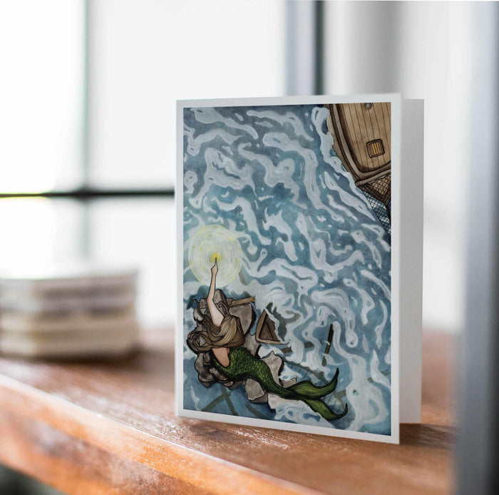 PinkPolish Design Note Cards "Lighthouse Mermaid"  Handmade Notecard