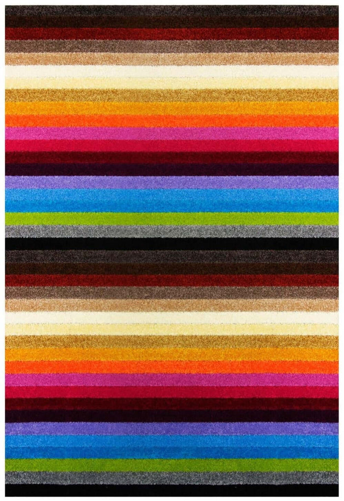 Machine Washable Stripe Design Rug in Rainbow Colours