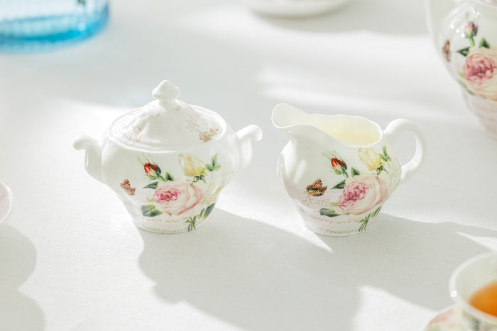 Stechcol Gracie Bone China Rose Garden Bone China Sugar & Creamer Set