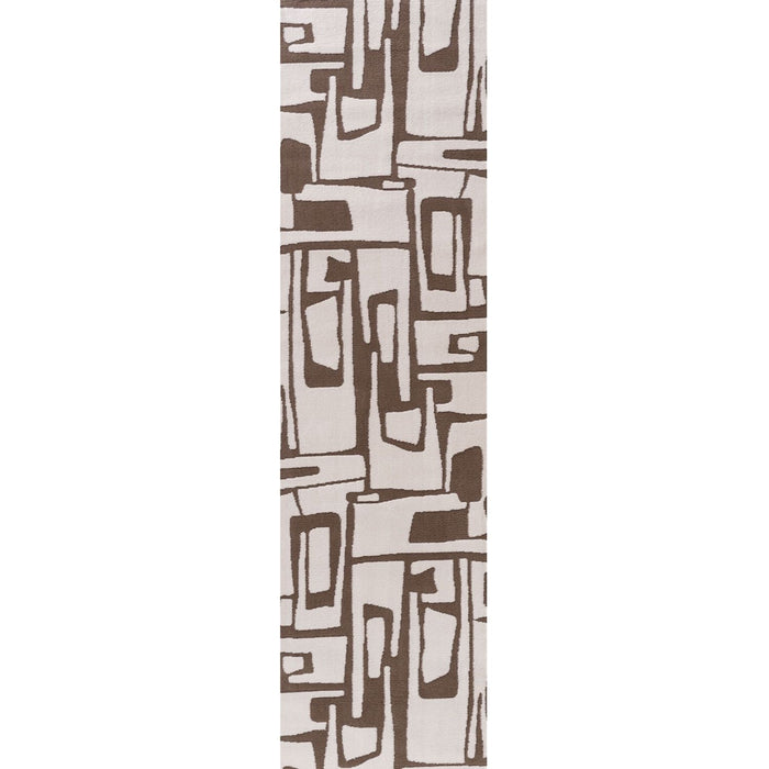 Rectangular mat with brown abstract geometric pattern on a white background