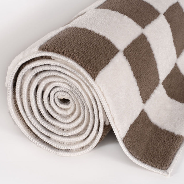 Loft Checkerboard Brown Rug, Underfloor heating.