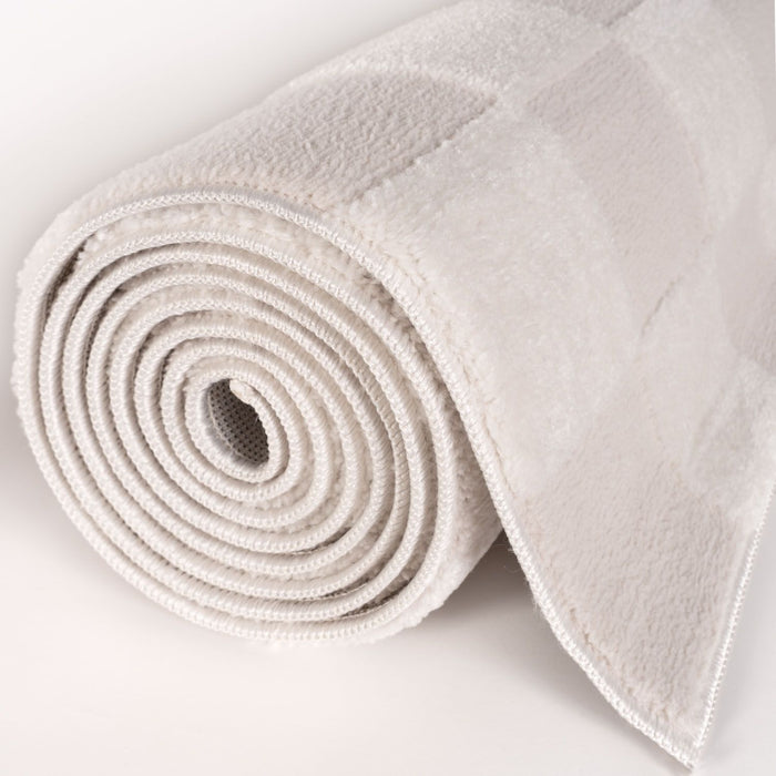 Loft Checkerboard Cream Rug fade-resistant.