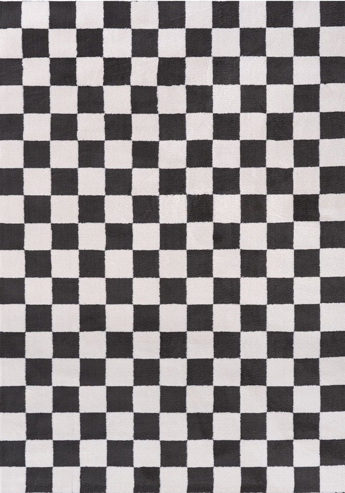 Loft Checkerboard Dark Grey Rug Easy to hoover.