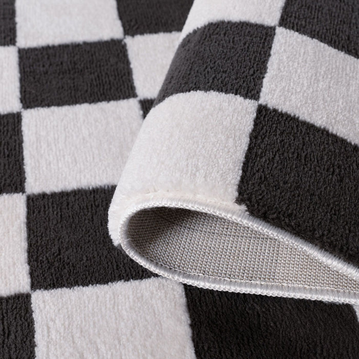 Loft Checkerboard Dark Grey Rug Easy to hoover.