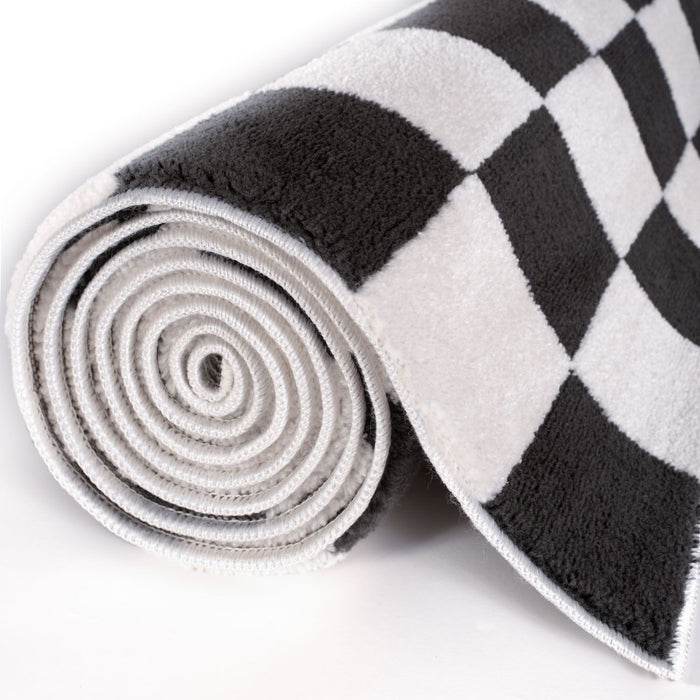 Loft Checkerboard Dark Grey Rug Easy to hoover.