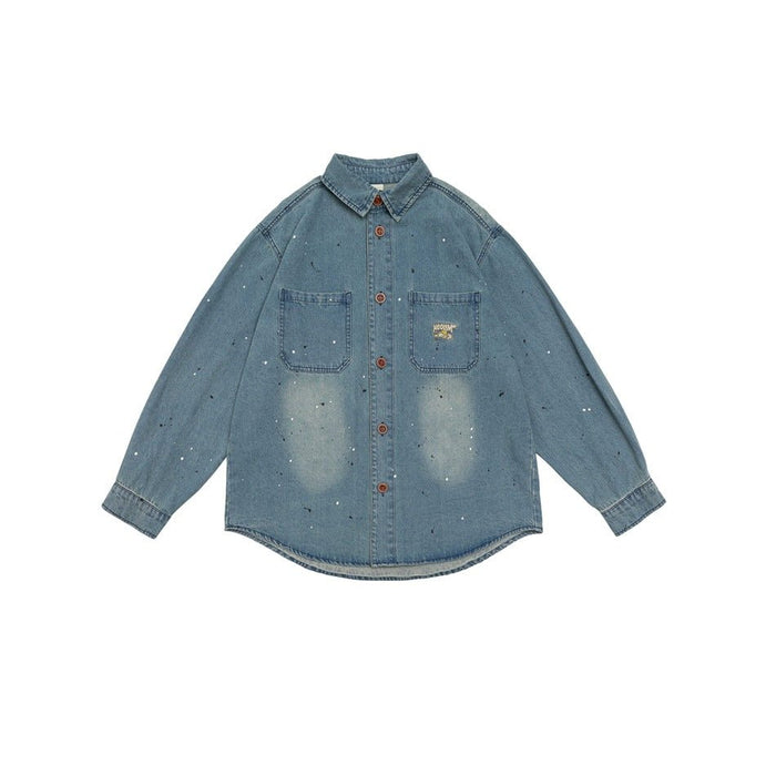 Distressed Denim Chambray Shirt on Sale - Men's and Women's Long Sleeve Vintage Style with Paint Splatter - Seakoff