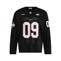 Black mesh hockey jersey front with white 09 number and red trim