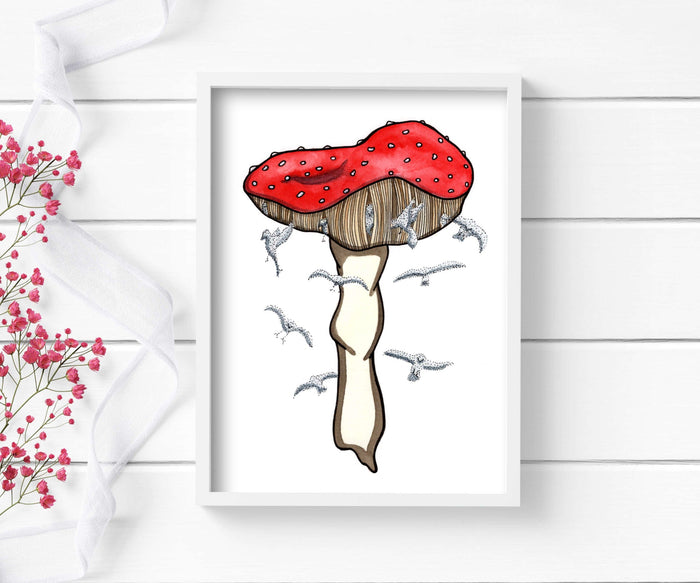 PinkPolish Design Art Prints "Magic Mushroom" Watercolor Painting: Art Print