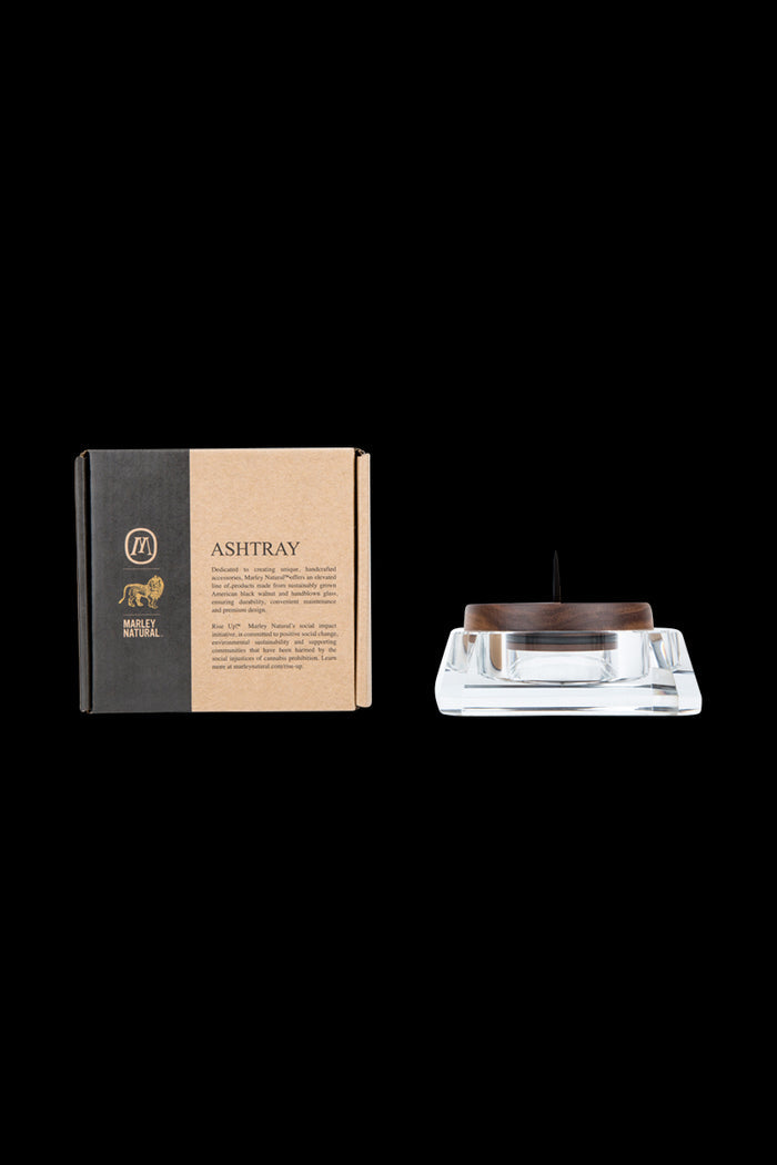 A top-down view of the Marley Natural Crystal Ash Tray, showcasing its clear glass construction and smooth, circular design.