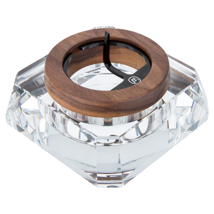 A high-angle view of the Marley Natural Crystal Ash Tray, showcasing its clear glass construction and simple, elegant design.