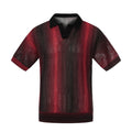 Men's red and black gradient open-knit polo shirt with relaxed fit and short sleeves on a white background