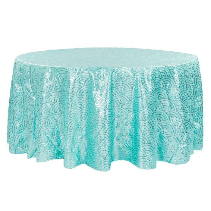 Mermaid Scale Sequin 120" Round Tablecloth - Turquoise - CV Linens
