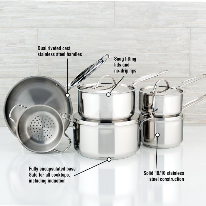 Meyer Confederation Stainless Steel Cookware Set, 10-Piece, Made in Canada