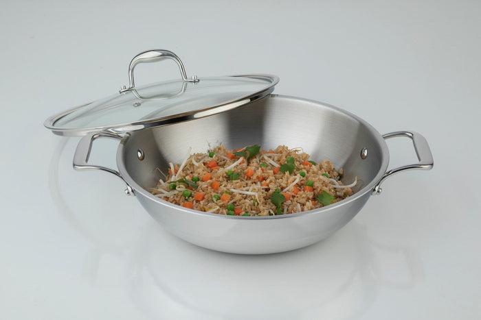 Meyer SuperSteel Tri-Ply Clad Stainless Steel 32cm Wok with cover, Made in Canada