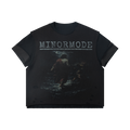 Minormode washed black distressed oversized graphic tee with layered sleeves and faded cinematic front print