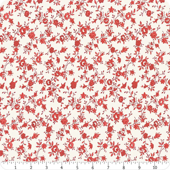 Moda fabrics - Roselyn Cream and Red Flower Vine Yardage SKU# 14912-11 (Sold by the Yard)