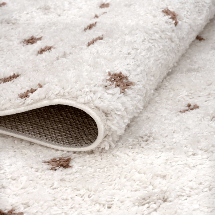 Moodi Shaggy Cream/Brown Rug, Dots design, Underfloor heating | THE RUGS