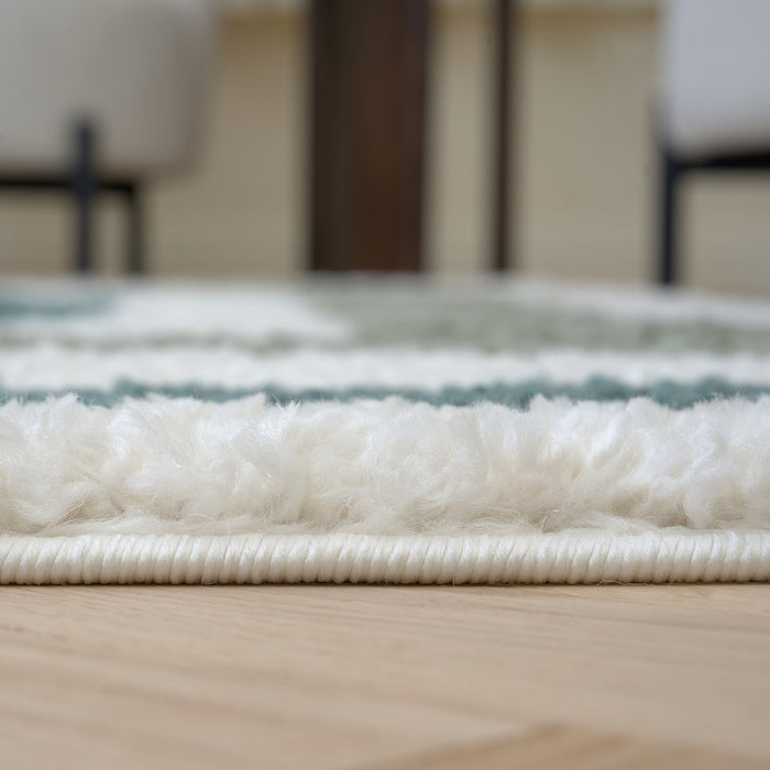 Moodi Shaggy Green Rug, Bordered design, underfloor heating | THE RUGS