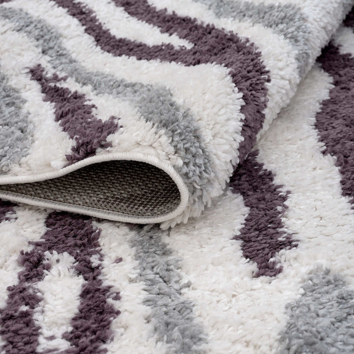 Moodi Shaggy Grey/Purple Rug, abstract design, soft pile | THE RUGS