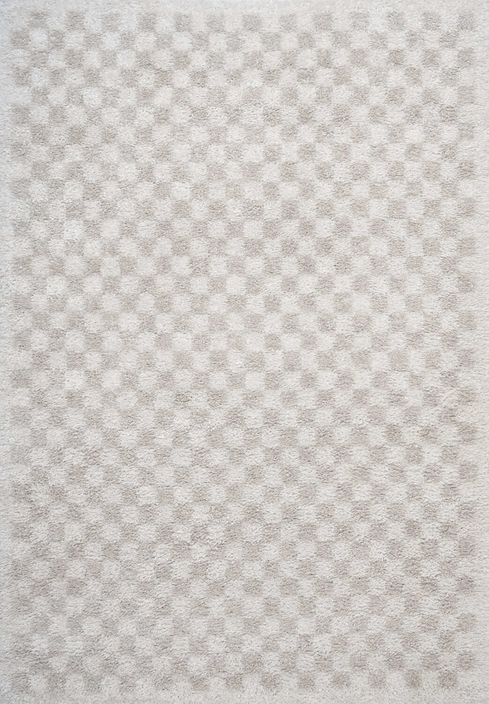 Moodi Shaggy Cream Rug, soft & fluffy pile, tartan design | THE RUGS