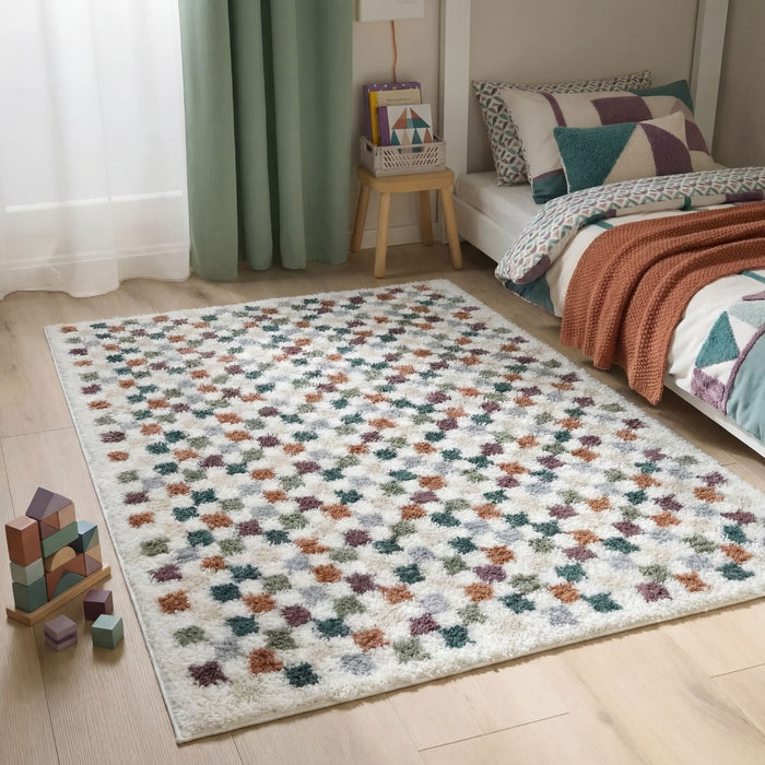 Moodi Shaggy Multicolour Rug, tartan design, high & fluffy pile | THE RUGS