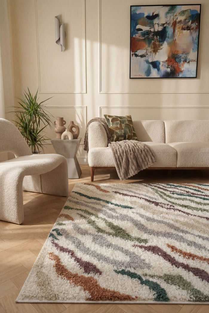 Moodi Shaggy Multicolour Rug, abstract design, 30 mm plush pile| THE RUGS