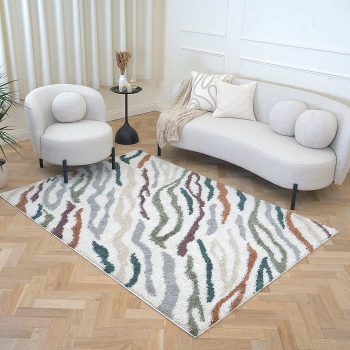 Moodi Shaggy Multicolour Rug, abstract design, 30 mm plush pile| THE RUGS