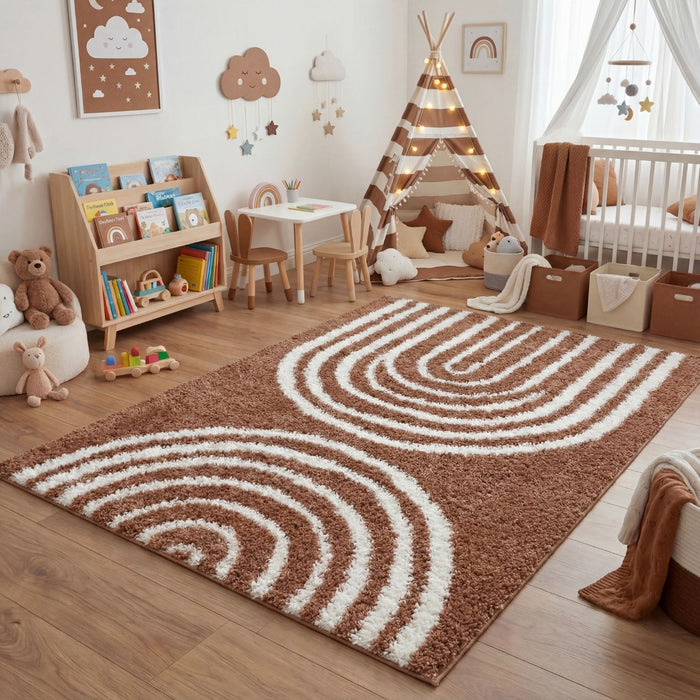 Moodi Shaggy Brown Rug, 30 mm soft durable pile, underfloor heating | THE RUGS