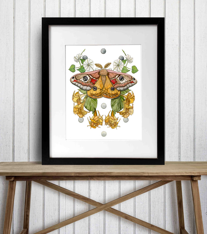 PinkPolish Design Art Prints 8"x10" "Moon Moth Garden"  Watercolor Painting: Art Print
