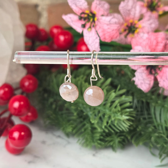 Moonstone Pink Faceted Solitaire Earrings