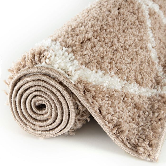 Diamond Design Thick Shaggy Area Rugs Beige