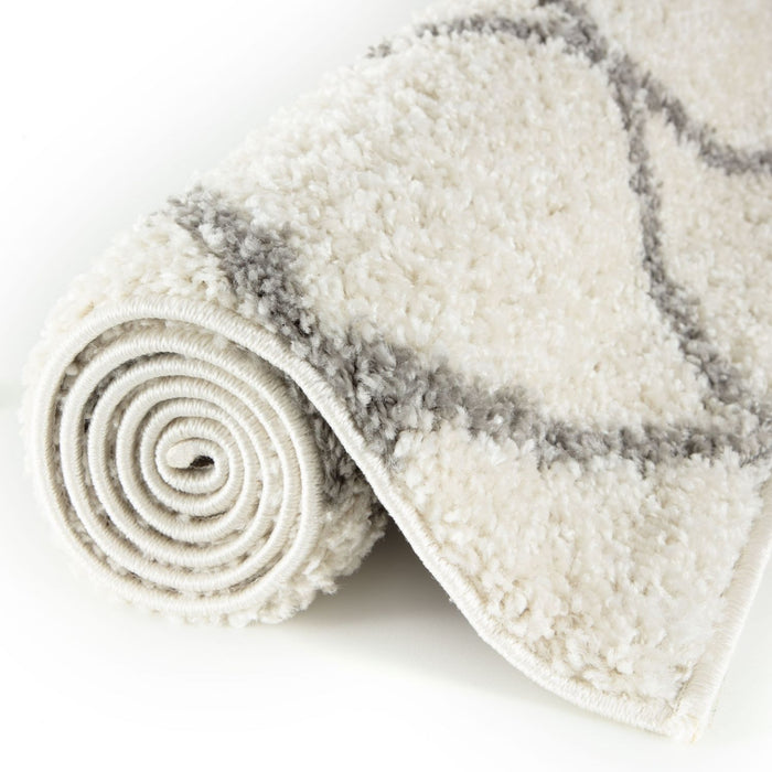 Diamond Design Thick Shaggy Area Rugs Ivory