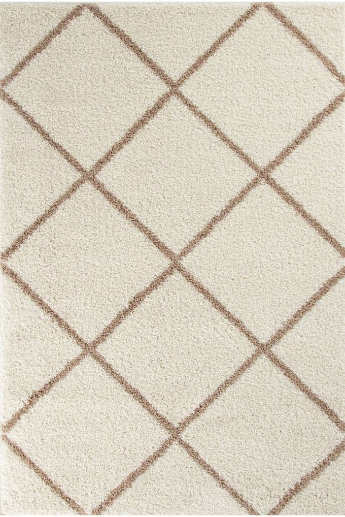 Diamond Design Thick Shaggy Area Rugs Ivory Beige
