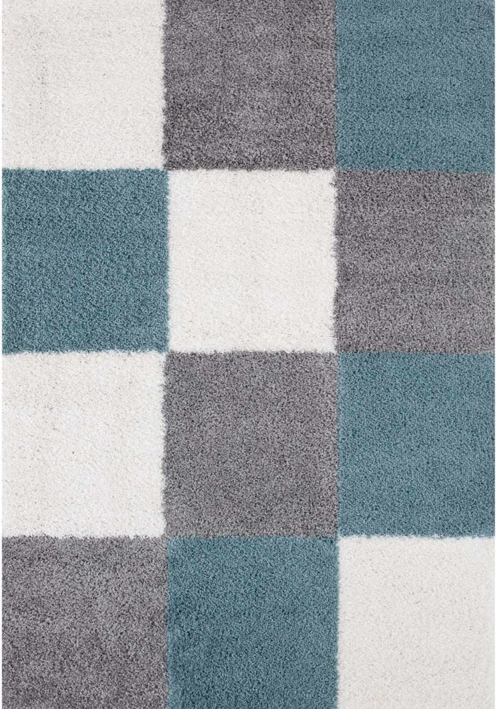 Geometric Design Thick Shaggy Area Rugs Duck Egg Blue