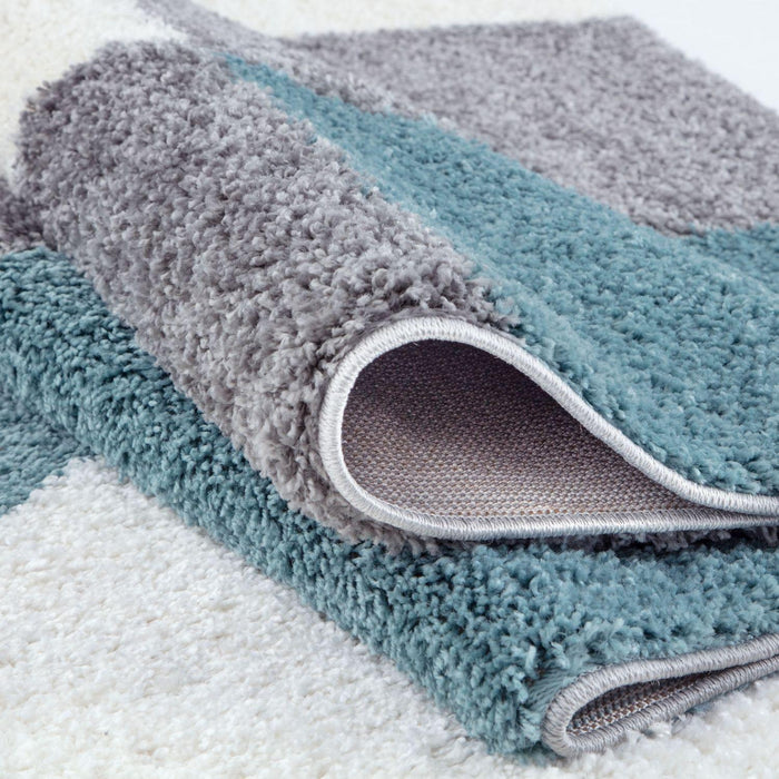 Geometric Design Thick Shaggy Area Rugs Duck Egg Blue